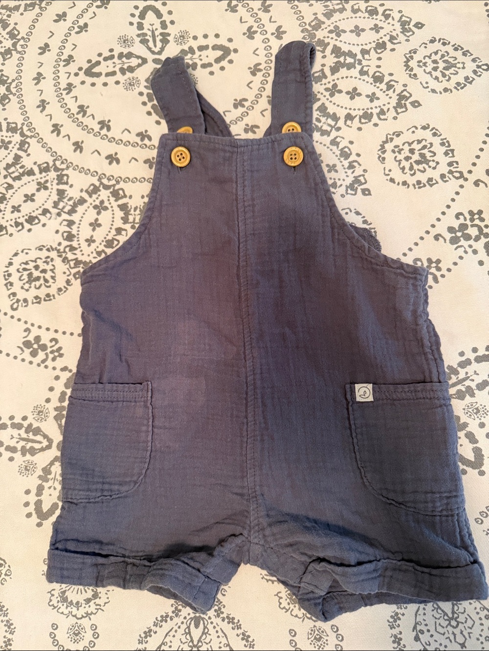 Toddler Navy Blue Cotton Overalls (Linen Inspired) - Size 18 Months